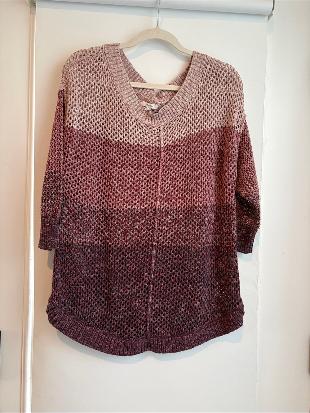 Maurices Ombre Open-Knit V-Neck Sweater in Mauve and Dusty Rose